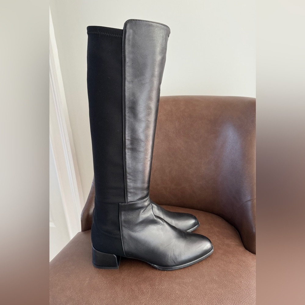 Stuart Weitzman 5050 Knee High Black Leather Heeled Boots Size 8